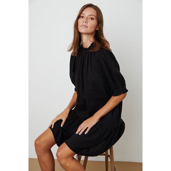 Velvet By Graham & Spencer Bernice Black Linen Mini Shift Dress size Small - Picture 12 of 13